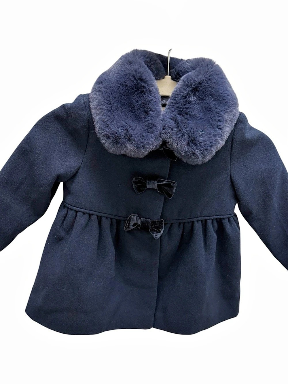 Monsoon Bow Coat Navy Blue Faux Fur Collar Girls 2-3T NWT